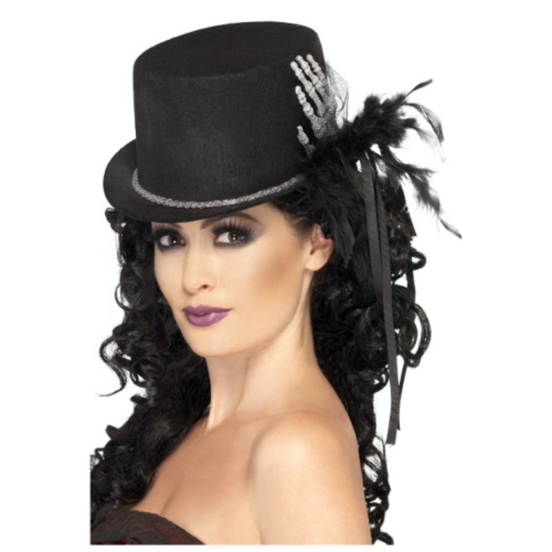 Women's Black Top Hat with Skeleton Hand