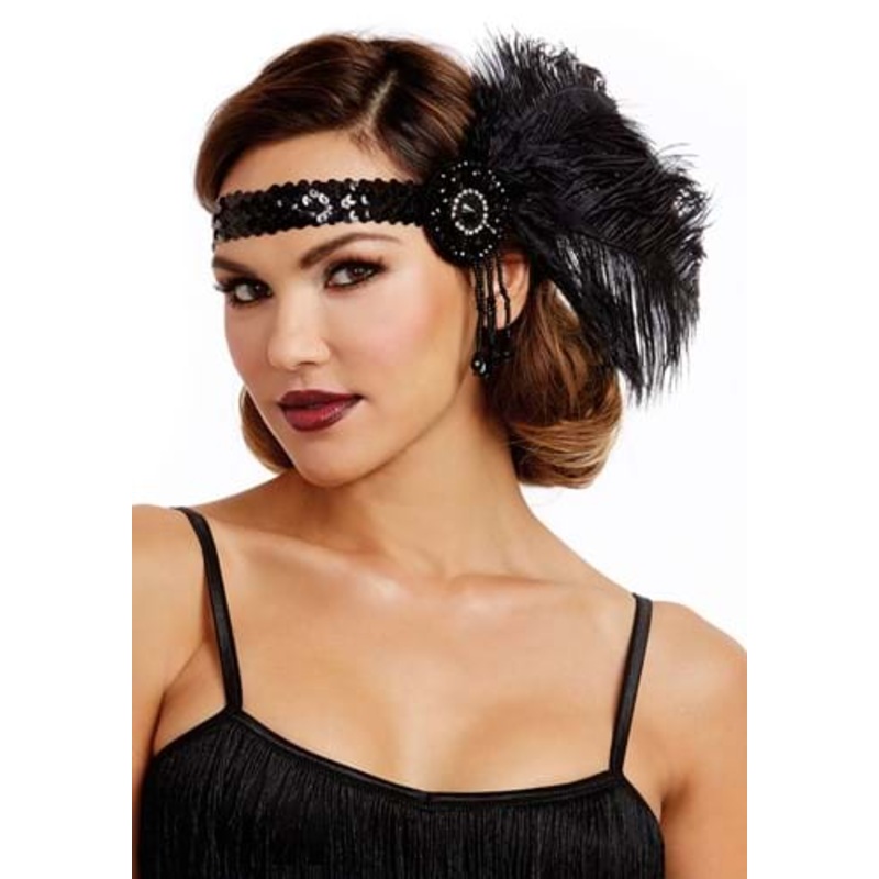 Women's Black Flapper Feather Headpiece