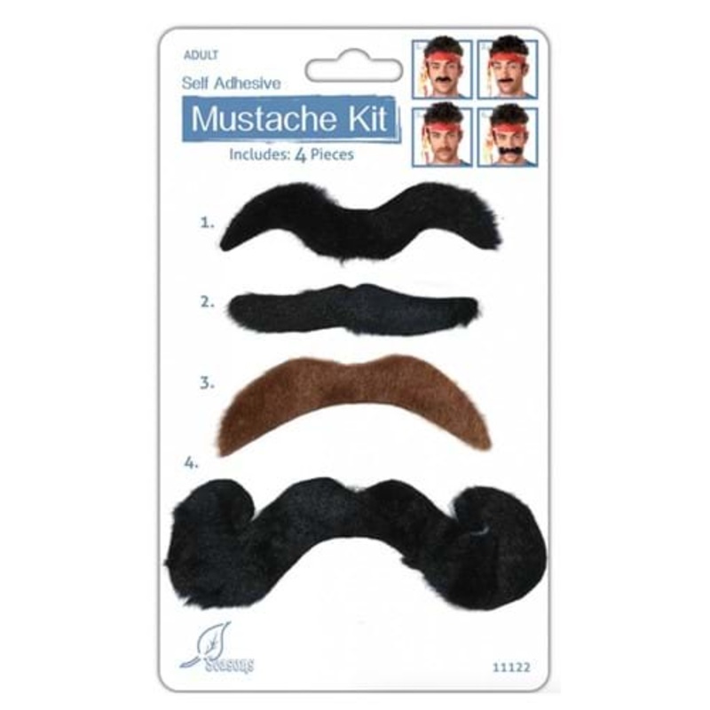 4 Pc Fake Mustache Kit