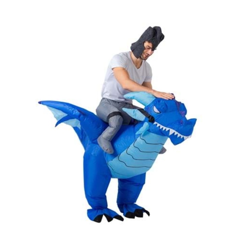Inflatable Blue Dragon Ride-On Costume for Adults