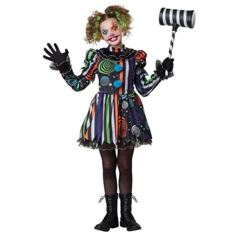 Neon Nightmare Clown Costume for Girls Small