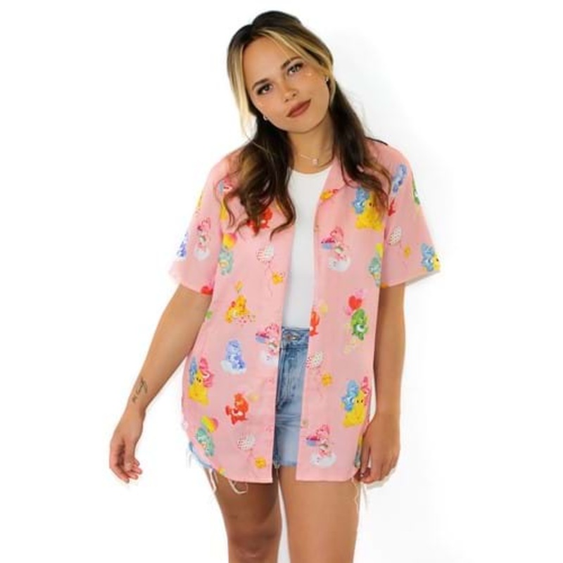Cakeworthy Care Bears Camp Collar Button Up Shirt for Adults Medium
