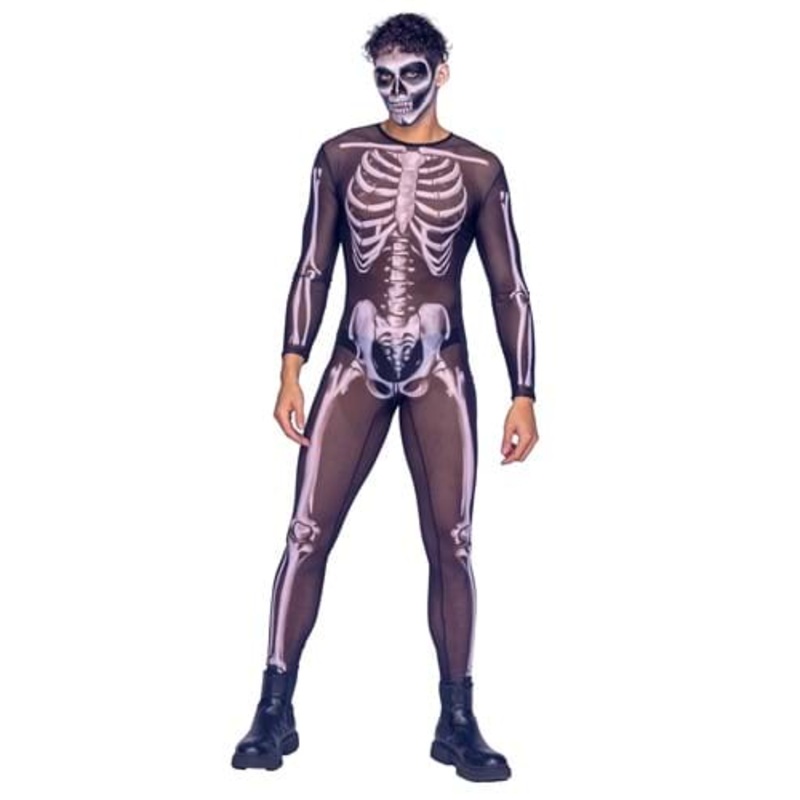 Sexy Mesh Skeleton Jumpsuit Costume for Men Medium