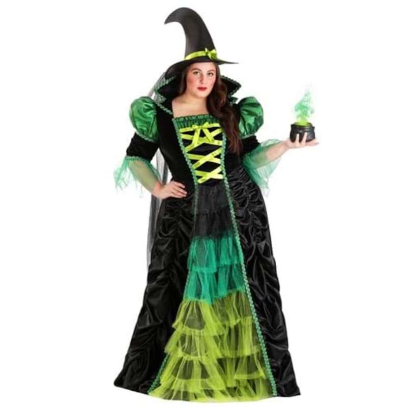 Women's Plus Size Enchanted Green Witch Costume 1X