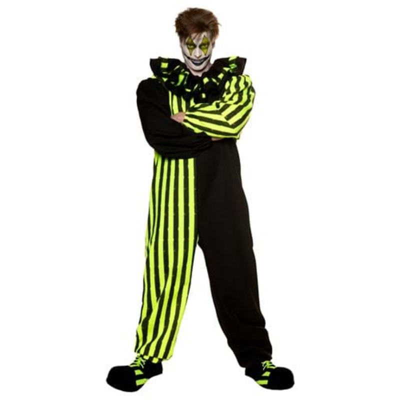 Blacklight Reactive Two Tone Clown Jumpsuit Costume for Men Standard
