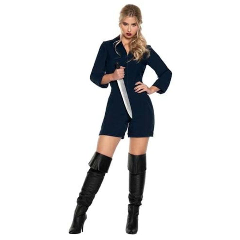 Dark Blue Killer Mechanic Romper Costume for Women Small