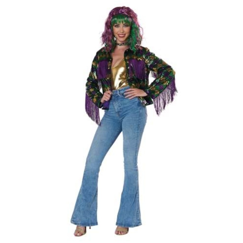 Mardi Gras Sequin with Fringe Trim Jacket for Women Small
