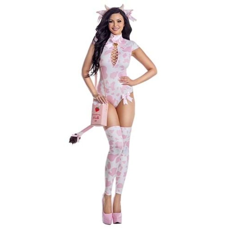 Sexy Strawberry Milk Cow Women's Bodysuit Costume Small