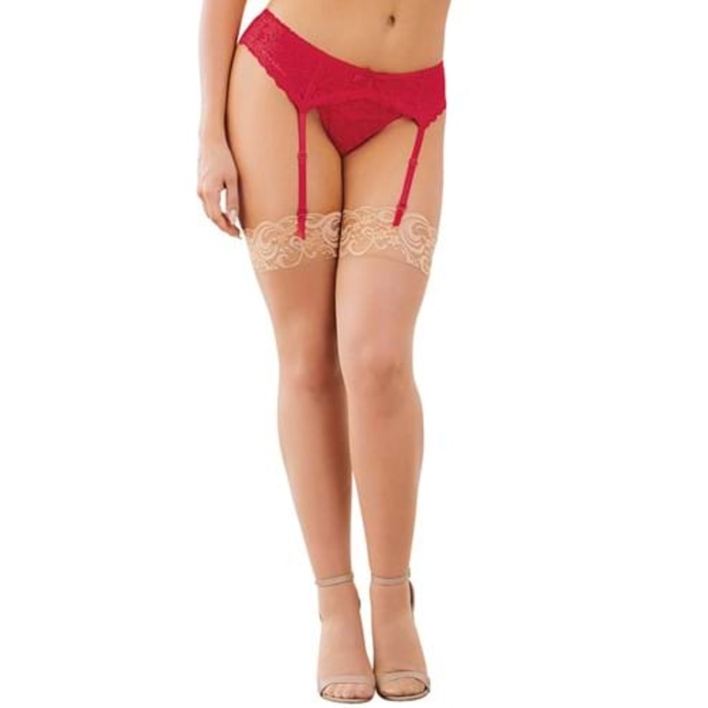 Women's Red Stretch Lace Scalloped Garter Belt with Adjustable Garter Straps Standard