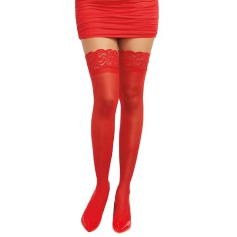 Red Anti-Slip Thigh High Stockings with Lace Top for Women Standard