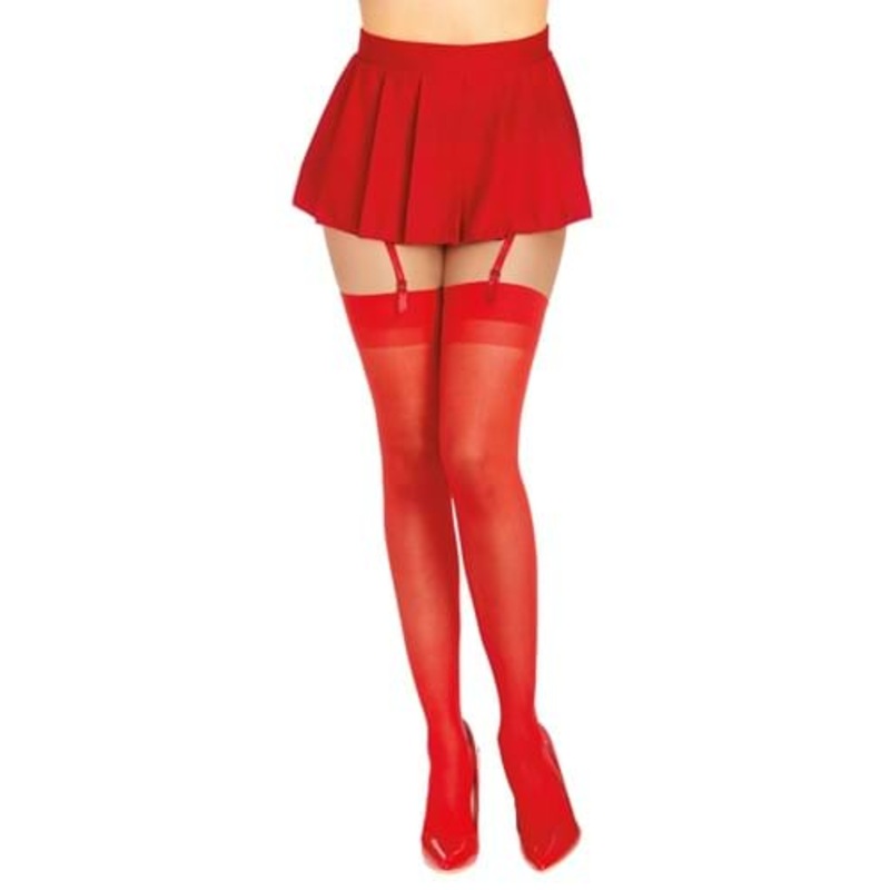 Red Sheer Thigh High Stockings with Back Seam for Women Standard