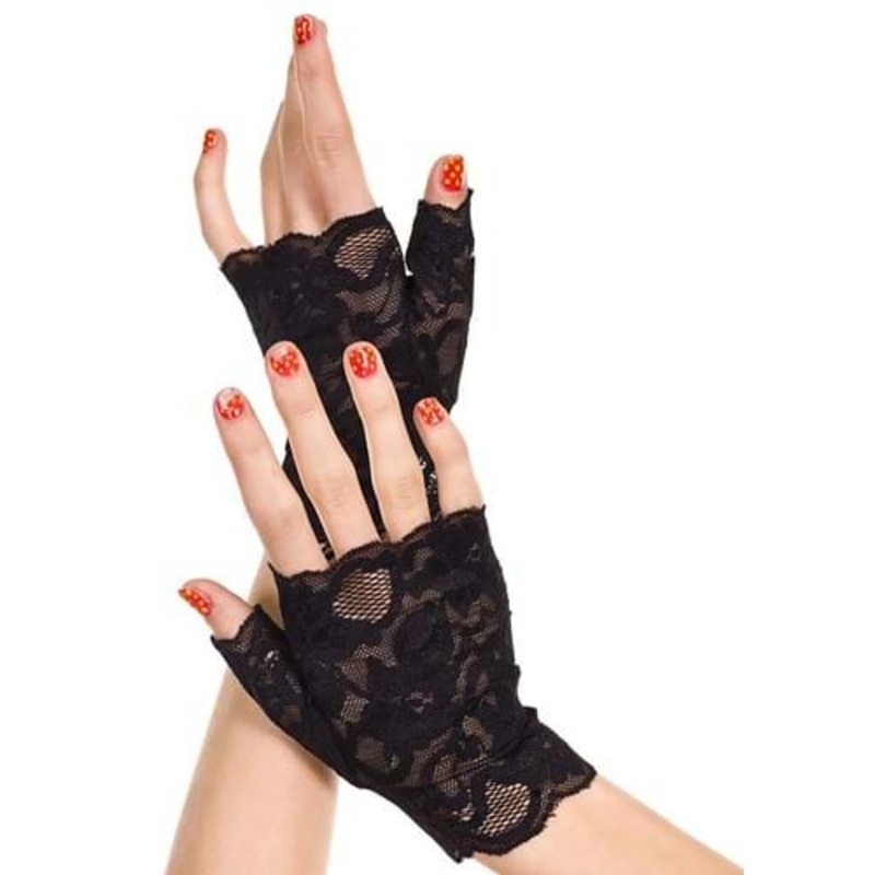 Black Lace Fingerless Gloves for Women Standard