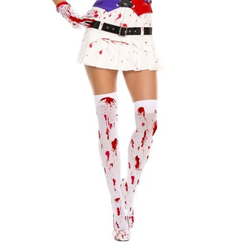 Blood Spatter White Thigh Highs for Women Standard