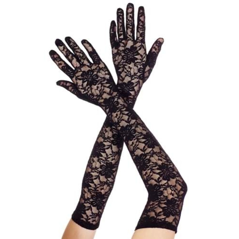 Extra Long Black Lace Gloves for Women Standard