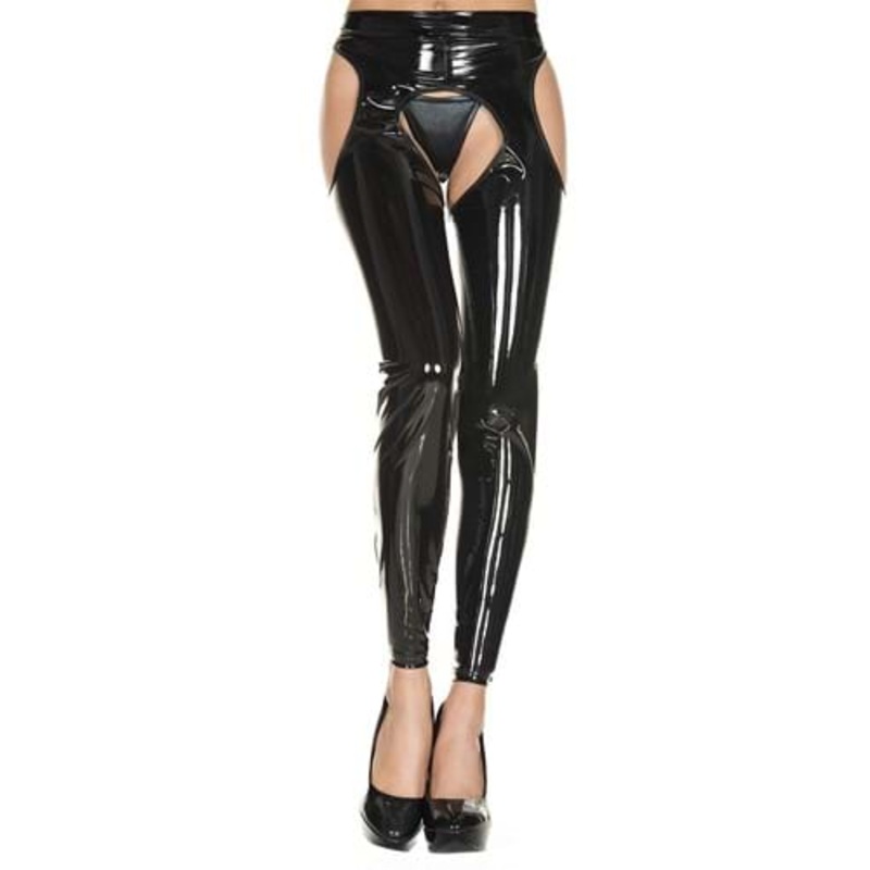 Liquid Black Latex Suspender Leggings for Women Standard