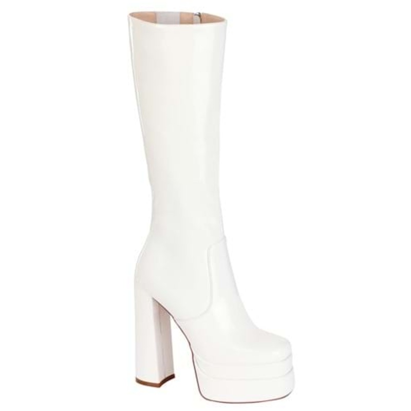 Patent White Platform Gogo Boots for Adults Size 5