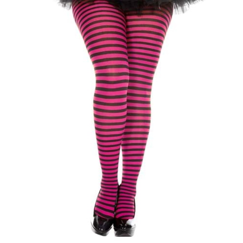 Plus Size Black and Hot Pink Striped Tights for Women Plus