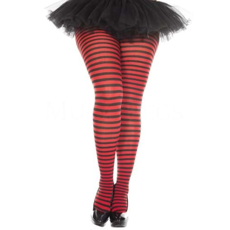 Plus Size Black and Red Striped Tights for Women Plus