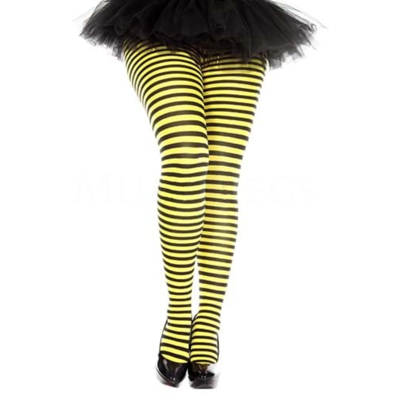 Plus Size Black and Yellow Striped Tights for Women Plus
