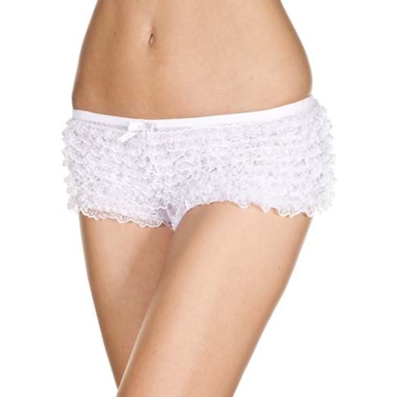 White Micro Lace Ruffle Tanga Shorts for Women Standard