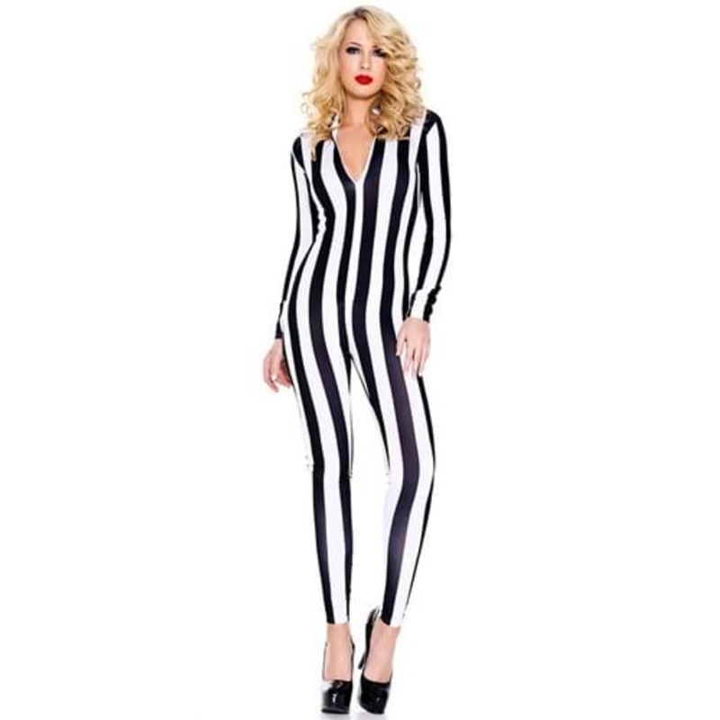 Women's Black and White Stripe Jumpsuit Costume X-Small