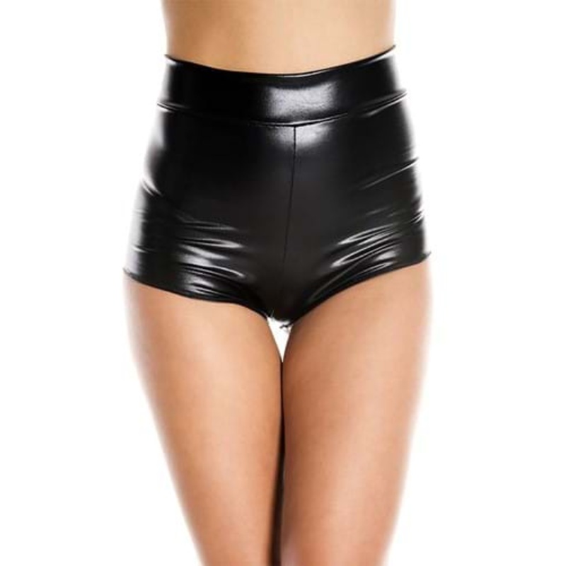 Women's Black High Waist Wet Look Costume Booty Shorts Standard