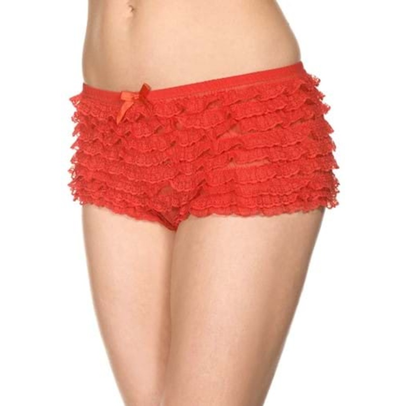 Women's Red Micro Lace Ruffle Tanga Shorts for Women Standard