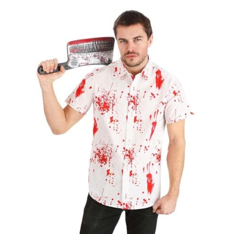 Adult Bloody Haunted Halloween Button Up Shirt X-Small