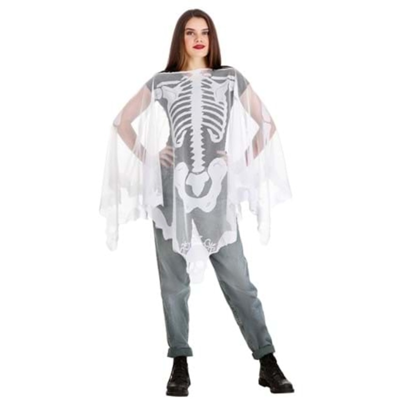 Sheer Skeleton Costume Poncho for Adults Standard