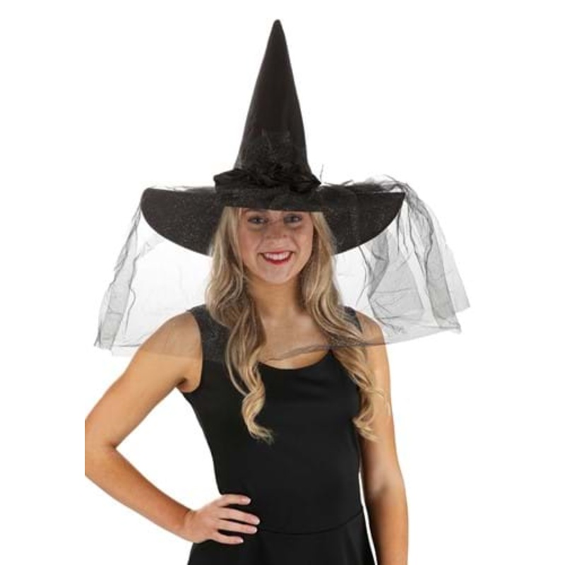 Sparkly Black Witch Hat for Women Standard