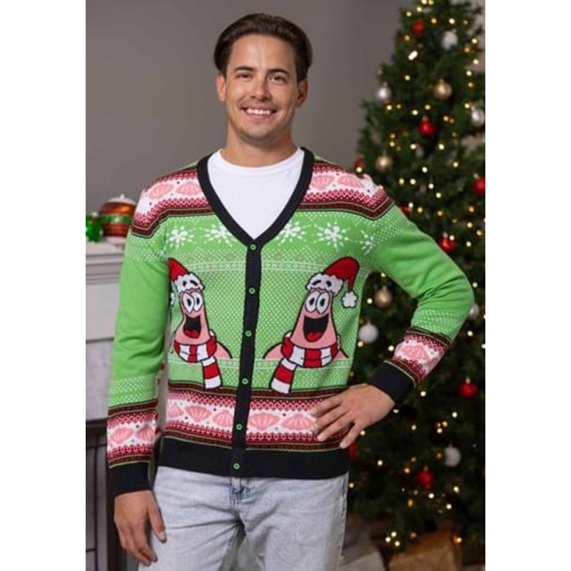 Spongebob Patrick Adult Ugly Christmas Cardigan Small
