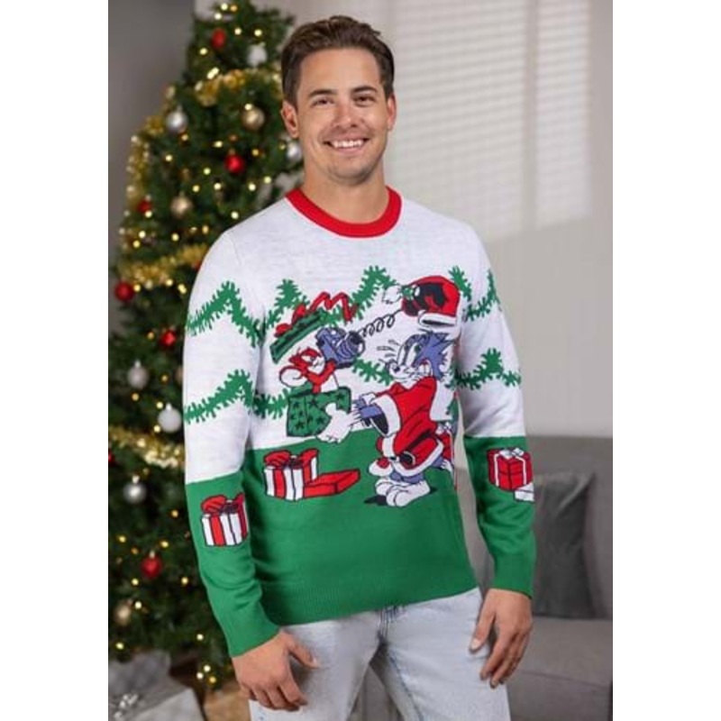 Tom and Jerry Scenic Adult Ugly Christmas Sweater Small