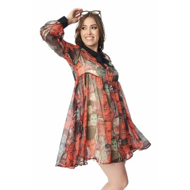 Unique Vintage Universal Monsters Tie Dress for Women X-Small