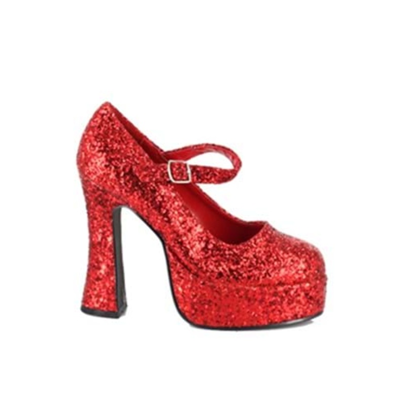 Red Glitter Platform Mary Jane Shoes for Women Size 6