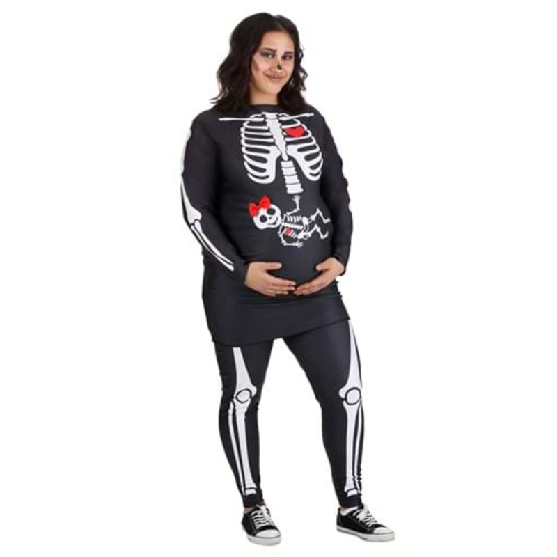 Plus Size Maternity Skeleton Costume for Women 1X