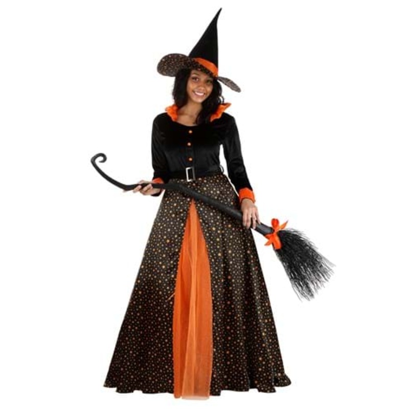 Adult Sparkling Orange Witch Costume Medium