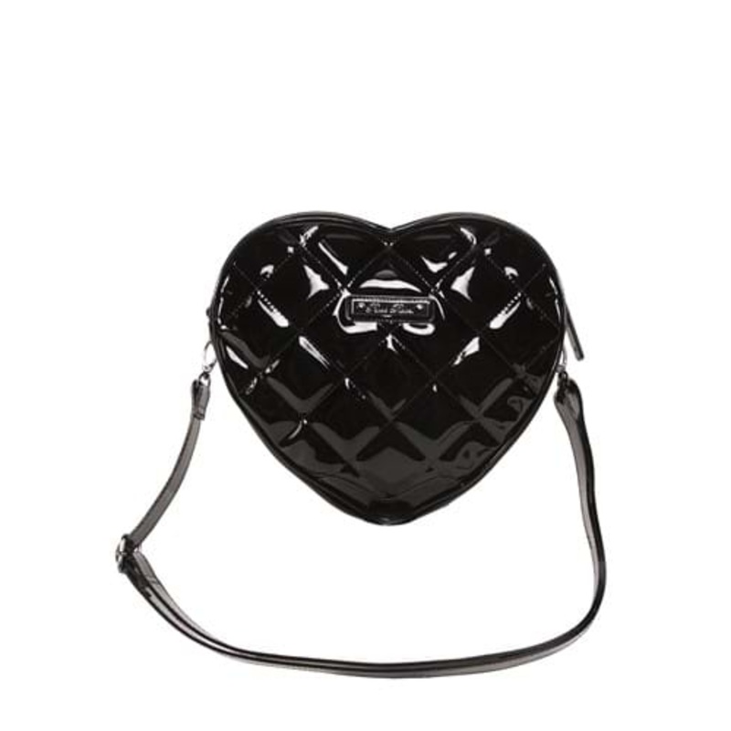 Bat Studded Quilted Faux Patent Heart Purse Standard