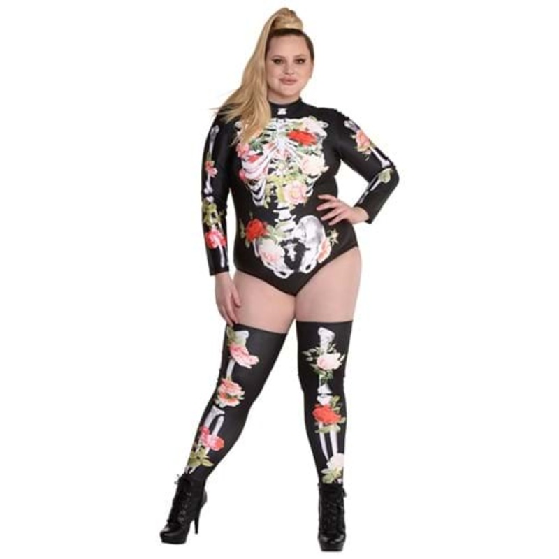 Plus Size Floral Skeleton Costume for Women Plus
