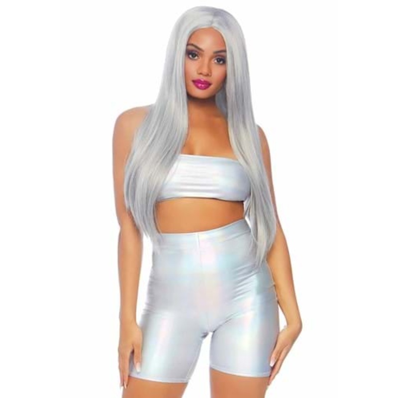 Women's Holographic Metallic Bandeau & Bike Short for Women Small/Medium