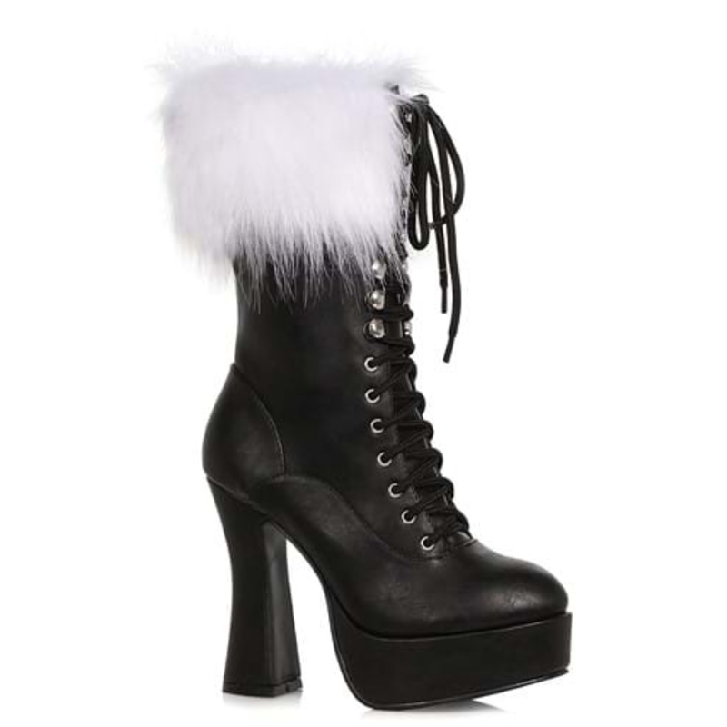 Women's Platform Black Lace Up Santa Boots Size 6