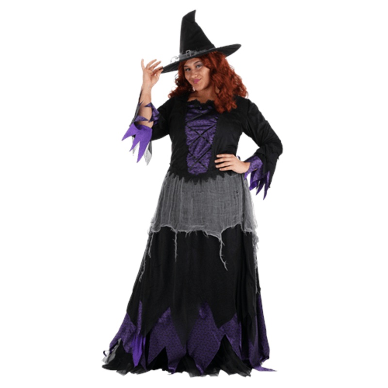 Women's Plus Size Midnight Purple Witch Costume 1X