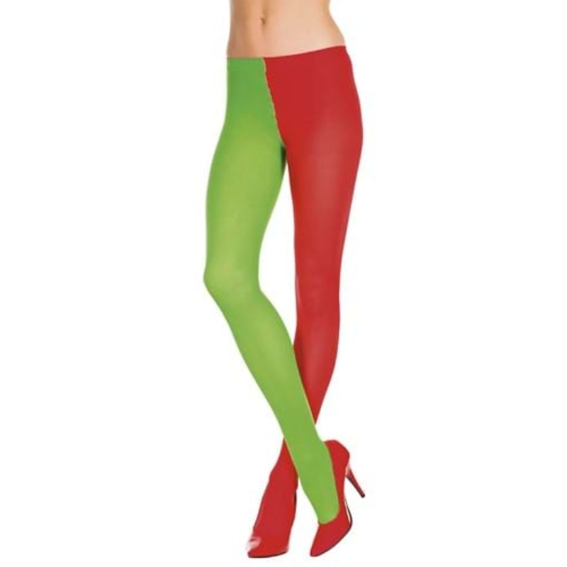 Women's Red and Kelly Green Opaque Jester Tights Standard
