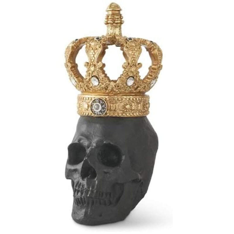 12-Inch Black Resin Gold Crown Skull Halloween Decoration Standard