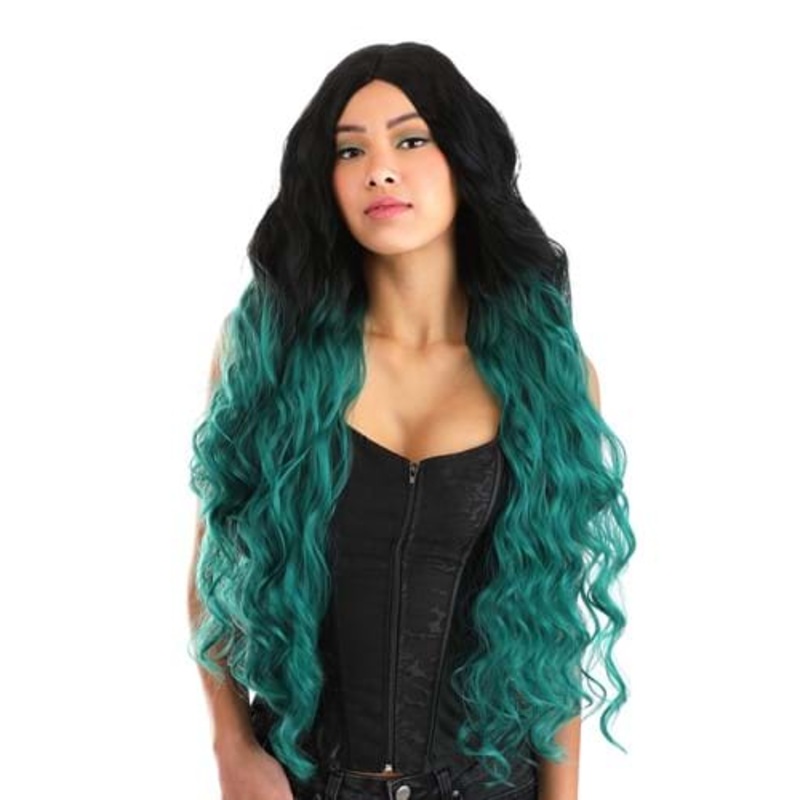 Black and Green Ombre Long Wavy Wig Accessory Standard