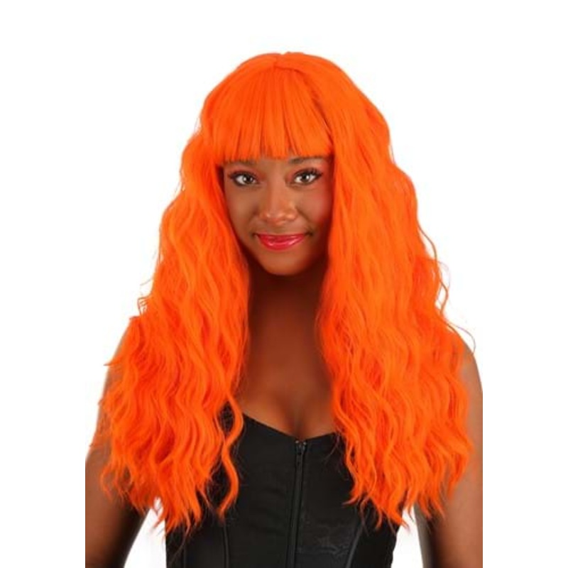 Fiery Orange Long Wavy Wig for Women  Standard