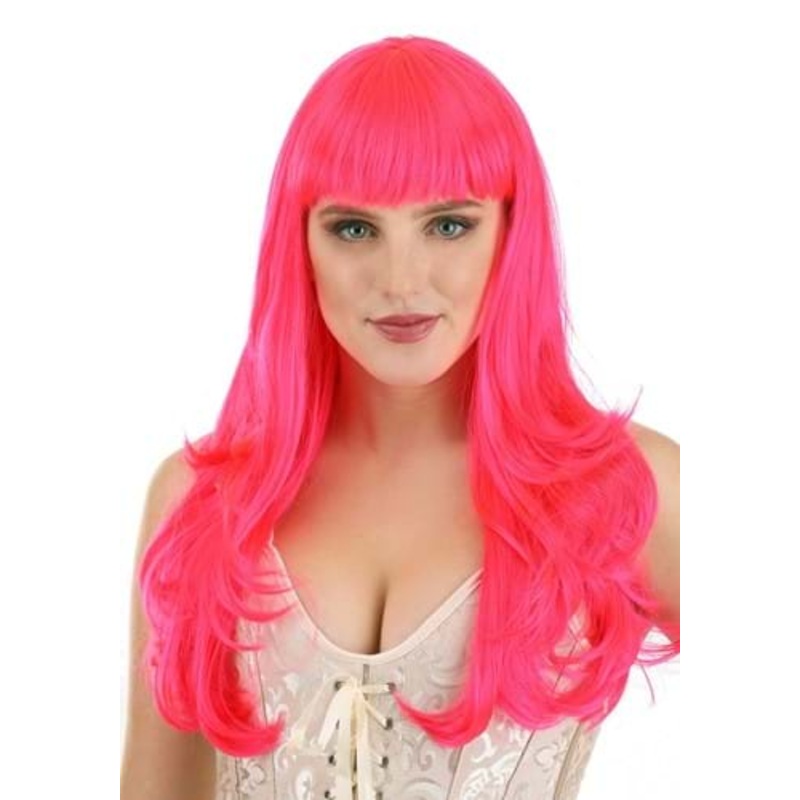 Hot Pink Long Wavy Wig for Women Standard