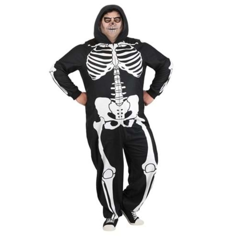 Plus Size Cozy Skeleton Adult Costume Onesie 1X