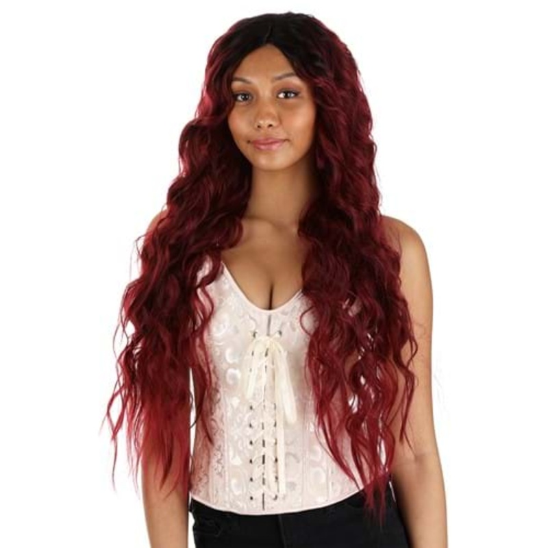 Red and Black Long Wavy Costume Wig for Women Standard