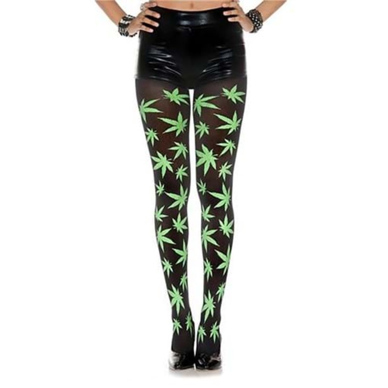 Women's Leaf Print Green Opaque Tights Standard