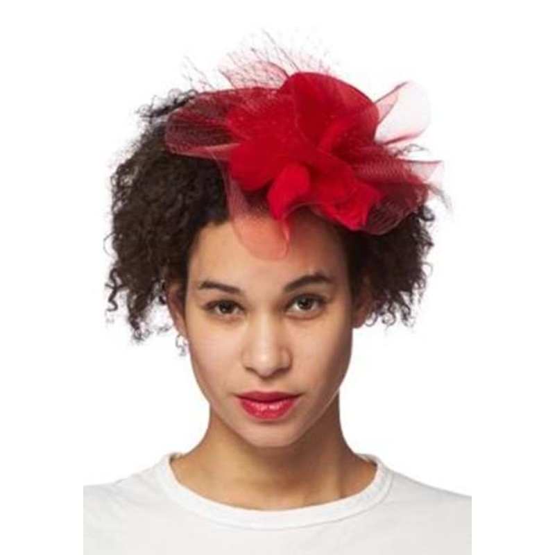 Women's Red Burst Trim Fascinator Hat Standard